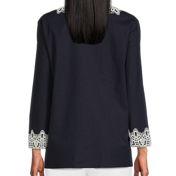 BEAUTY!PRESTON&YORK TABITHA STRETCH LINEN 3/4 SLEEVE SPLIT V-NECK EMBROI… - Picture 3 of 8